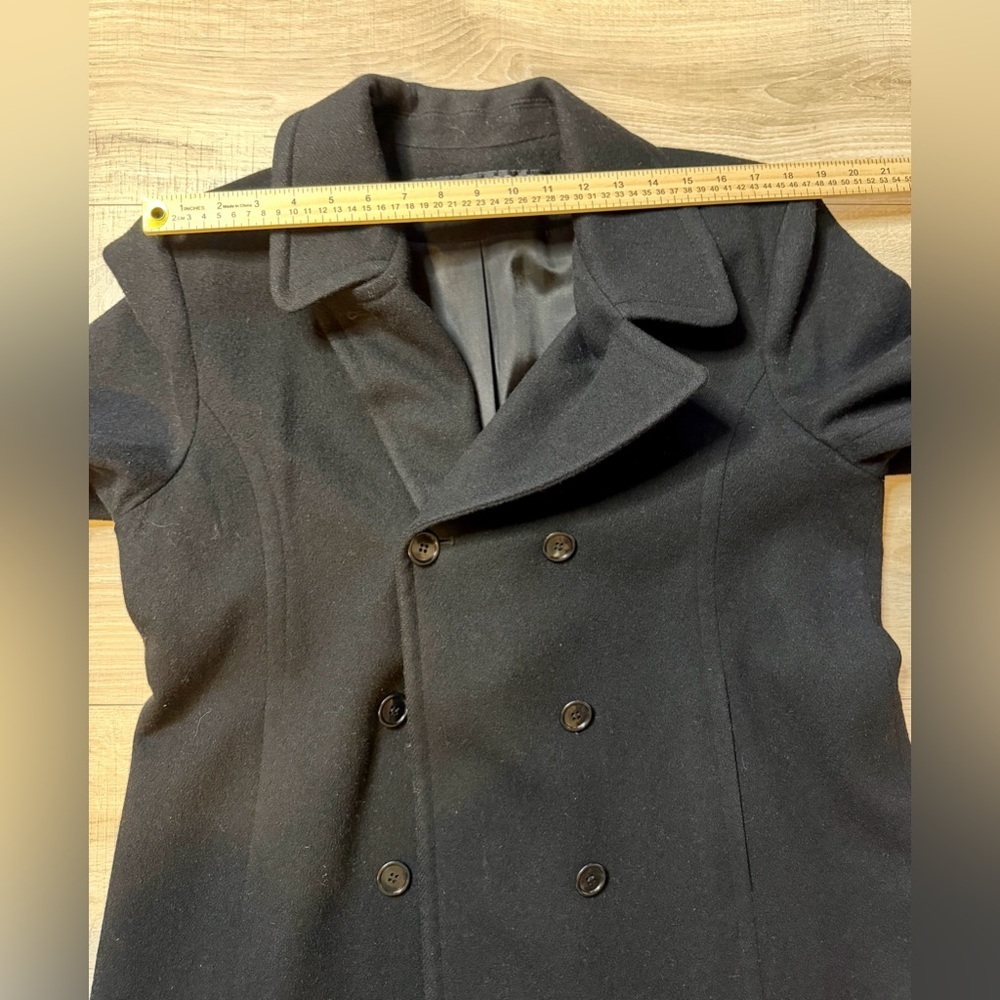 Fleet Street Women’s Black Wool Pea Coat Size M – Classic Double-Breasted Jacket - Picture 8 of 11